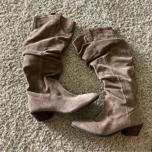 NWOB Anthropologie Tall Scrunch Boots Olive Suede Sz 41